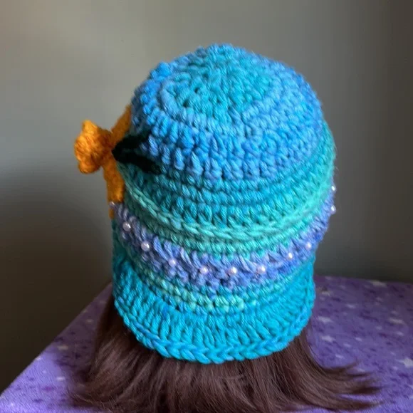 Crochet daffodil newsboy baseball hat medium acrylic yarn new - Picture 9 of 11